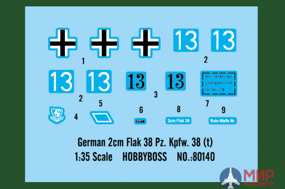 80140 Hobby Boss ЗСУ German 2cm Flak 38 Pz.Kpfw .38 (t) (1:35)