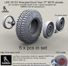 LRE35153 LiveResin Набор покрышек и колёс Wrangler/Good Year 37"" MT/R 1/35