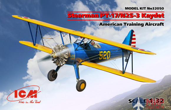 32050 ICM Stearman PT-17/N2S-3 Kaydet , Американский учебный самолет