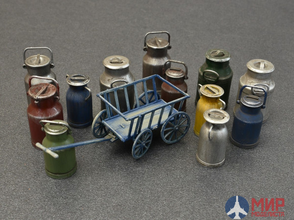 35580 MiniArt аксессуары  MILK CANS WITH SMALL CART  (1:35)