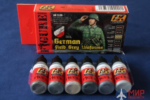 AK-3140 AK Interactive Набор из шести акриловых красок GERMAN FIELD GREY UNIFORMS