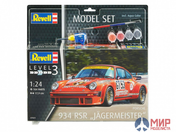 67031 REVELL ПОДАРОЧНЫЙ НАБОР С МОДЕЛЬЮ АВТОМОБИЛЯ PORSCHE 934 RSR "JAGERMEISTER" (1:24)