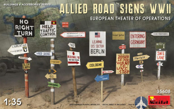 35608  MiniArt  аксессуары  ALLIED ROAD SIGNS WWII. EUROPEAN THEATRE OF OPERATIONS  (1:35)