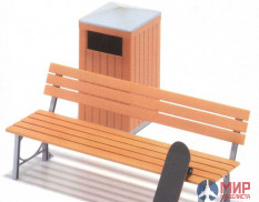 62010 Hasegawa 1:12 Аксессуары для фигурок в масштабе 1/12, Набор парковая скамейка и мусорный бак (