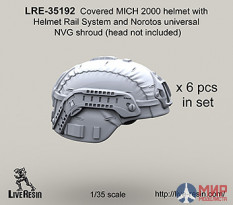 LRE35192 LiveResin Шлем MICH 2000 в чехле с рельсовой системой и креплением Norotos universal NVG 1/35