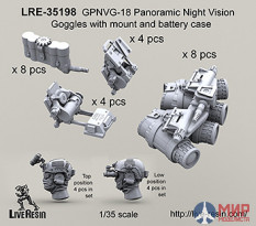 LRE35198 LiveResin Панорамные очки ночного видения с креплением и батарейнм блоком GPNVG-18 1/35