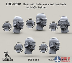 LRE35201 LiveResin Набор голов с маской и гарнитурой для шлема MICH 1/35