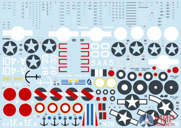 CTA053 1/72 Grumman F6F Hellcat - USN, FAA, Japan, Aeronavale, Uruguay, 8 Markings