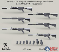 LRE35103 LiveResin Карабин армии США M4 с глушителем Knight's Armament 5.56MM QDSS NT4 1/35