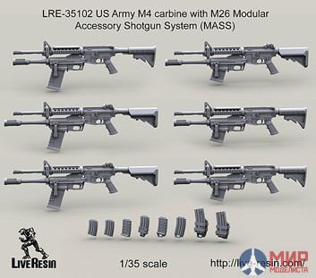 LRE35102 LiveResin Карабин армии США M4 с подствольным дробовиком М26 1/35