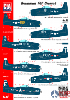 CTA058 1/72 Grumman F8F Bearcat - All types of this aircraft, USN, 8 Markings