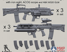 LRE35211 LiveResin Английская штурмовая винтовка L85A2 SA80 с механическим прицелом и прицелом ACOG с подствольным гранатометом H&K M320 GLM 1/35