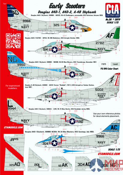 CTA026 Cut then Add 1/72 "Early Scooters" - Douglas A4D-1, A4D-2, A-4B Skyhawk, 11 Markings.