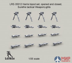 LRE35012 LiveResin Harris bipod set, opened and folded, Surefire tactical WeaponLights 1/35