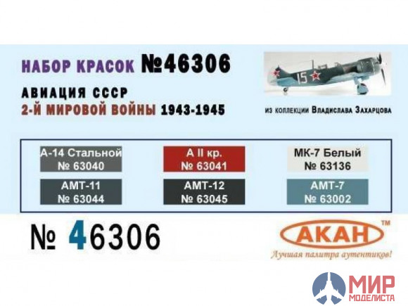 46306 АКАН Набор краски Истребительная авиация СССР  2-й мировой войны 1943-45г.