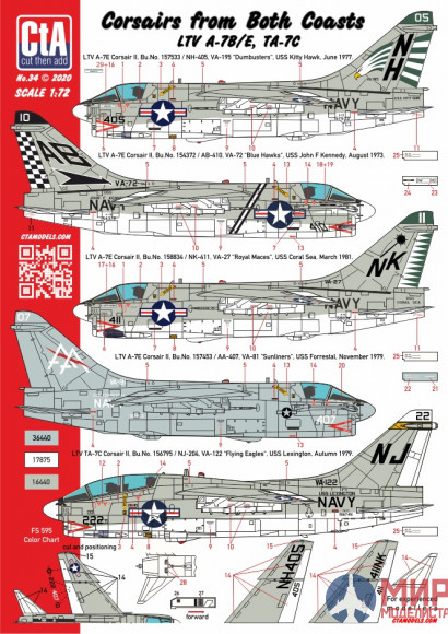 CTA034 Cut then Add 1/72 "Corsairs from both Coasts" - A-7 B/E, TA-7C, USN Aircraft, 5 markings.