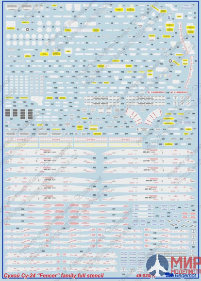 48-020 Бегемот 1/48 Декаль Сухой Су-24 технические надписи