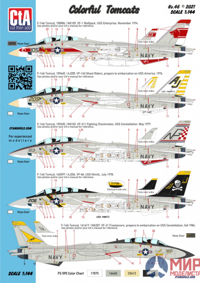 CTA046 Cut then Add 1/144 "Colorful Tomcats" - Early F-14A, 4 marking options: VF-1, VF-142, VF-211,