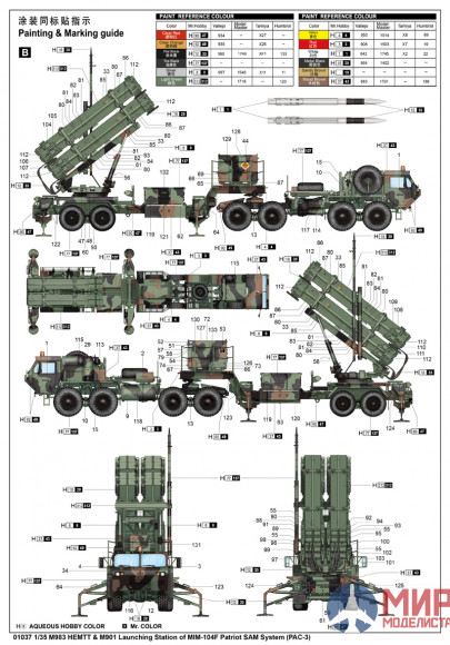 01037 Trumpeter 1/35 Ракетная установка  ЗРК "Пэтриот" (MIM-104F) с ЗУР PAC-3 и тягачом М983 HEMTT