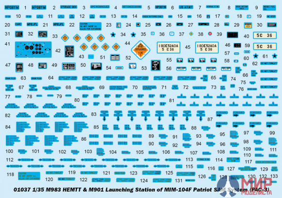 01037 Trumpeter 1/35 Ракетная установка  ЗРК "Пэтриот" (MIM-104F) с ЗУР PAC-3 и тягачом М983 HEMTT