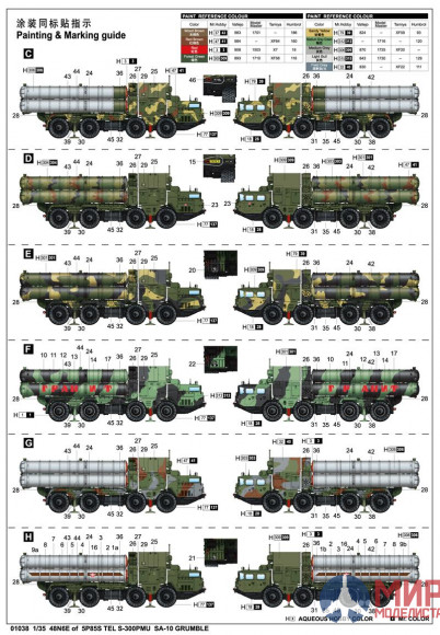 01038 Trumpeter 1/35 Ракетная установка  ПУ 5П85С с ракетами 48Н6Е ЗРК С-300 ПМУ "Фаворит"