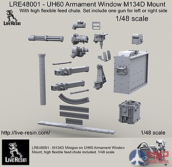 LRE48001 LiveResin Пулеметная установка M134D Minigun фирмы Armament в проем окна вертолета UH60 Black Hawk 1/48