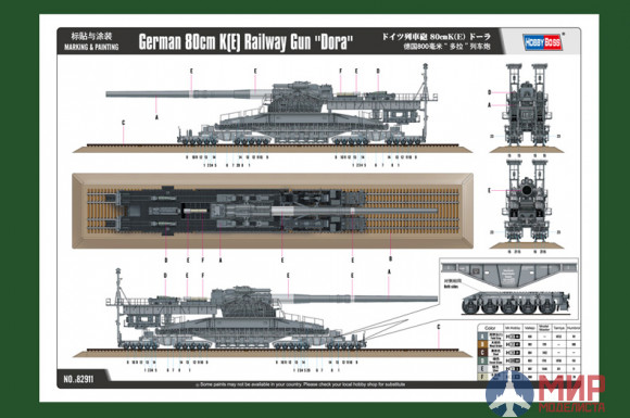 82911 Hobby Boss  пушка German 80cm K(E) Railway Gun "Dora"  (1:72)