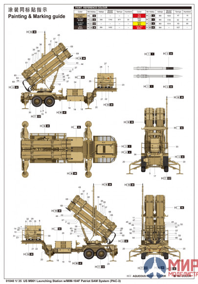 01040 Trumpeter 1/35 Ракетная установка  M901 w/MIM-104F Patriot Sam System (PAC-3)