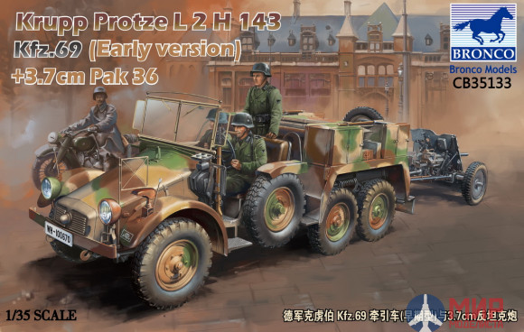 CB35133 Bronco Models 1/35  Krupp Protze L2 H 143 Kfz.69 (early version) with 3.7cm Pak 36