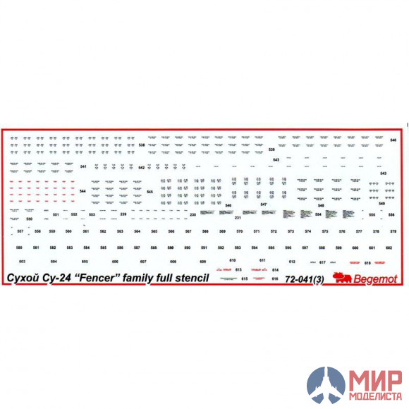 72-041 Бегемот 1/72 Декаль Су-24 техническая надписи